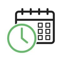 Scheduled Date and Time Line Green and Black Icon vector