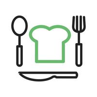 Chef Hat and Cutlery Line Green and Black Icon vector