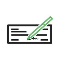 Write Cheque Line Green and Black Icon vector