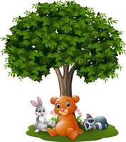 Cartoon wild animals under the tree vector