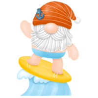 gnomos prancha de verão, clipart em aquarela png