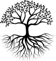 Tree silhouette with root vector