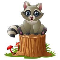 Cute raccoon on the tree log vector