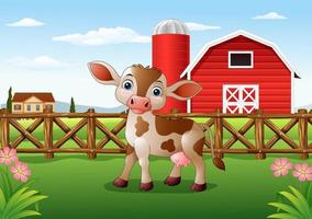 Cartoon calf with farm background vector