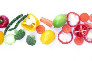 Healthy fruits Mixed isolated on white background with pace for text description,  Healthy Food placed on center backgroud of different fruits and vegetables photo