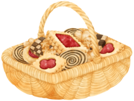 cesta de biscoitos aquarela png