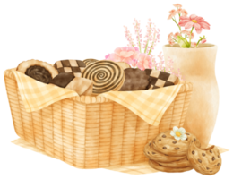 watercolor basket of cookies png