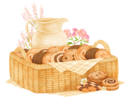 cesta de biscoitos aquarela png