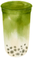 chá verde matcha bolha chá ilustração em aquarela png