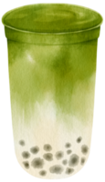 té verde matcha burbuja té acuarela ilustración png