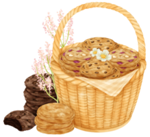 watercolor basket of cookies png