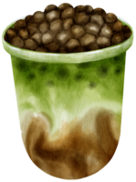 té verde matcha burbuja té acuarela ilustración png