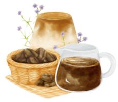 composição de bebida de café aquarela png