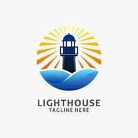 Lighthouse logo design in circle shape vector