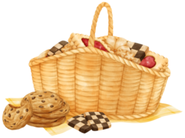 cesta de biscoitos aquarela png