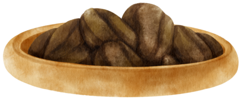 chicchi di caffè tostati acquerello in piatto di legno png
