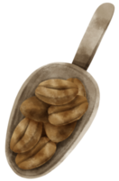 watercolor Roasted coffee beans in scoop png