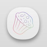 Muffin app icon. Cupcake with chocolate chips, berries, topping. Sweet shop, confectionery, pastry, bakery menu. Celebration cupcake. UI UX user interface. Web or mobile applications vector