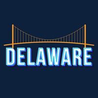 Delaware vintage 3d vector lettering. Retro bold font, typeface. Pop art stylized text. Old school style letters. 90s, 80s poster, banner typography design. Prussian color background with bridge