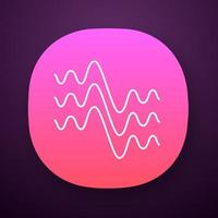 Flowing wavy lines app icon. Fluid parallel soundwaves. Sound, audio waves. Abstract organic waveforms. Vibration amplitude. UI UX user interface. Web, mobile application. Vector isolated illustration