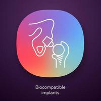 Biocompatible implants app icon. Compatible with living tissue material. Artificial joint. Bioengineering. UI UX user interface. Web or mobile application. Vector isolated illustration