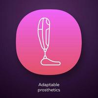 Adaptable prosthetics app icon. Missing body part replacing. Mechanical artificial limb. Bionic foot. Bioengineering. UI UX user interface. Web or mobile application. Vector isolated illustration
