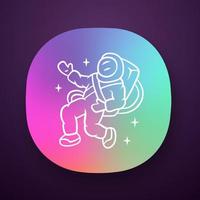 Astronaut app icon. Spaceman. Space explorer. Cosmonaut in outer space. Crew member of spacecraft. Man in space suit. UI UX user interface. Web or mobile application. Vector isolated illustration