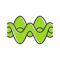 Green overlapping waves color icon. Abstract energy, synergy flow waveform. Fluid, organic waves, soundwaves. Vibration amplitude, level curves. Wavy lines. Isolated vector illustration