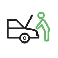 trabajando en la línea del motor icono verde y negro vector