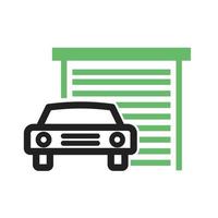 Car infront of Garage Line Green and Black Icon vector