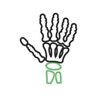 mano esqueleto línea icono verde y negro vector