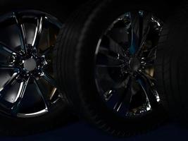 auto wheel with chrome disks close-up on a dark background. 3d render photo