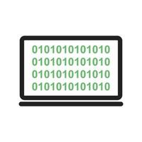 línea de código binario de computadora icono verde y negro vector