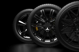 auto wheel with chrome disks close-up on a dark background. 3d render photo