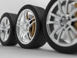 auto wheel with chrome disks close-up on a dark background. 3d render photo