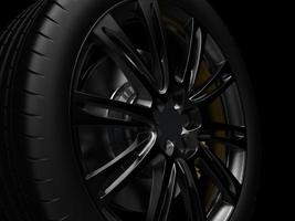 auto wheel with chrome disks close-up on a dark background. 3d render photo