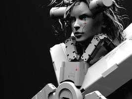 robot woman. close-up portrait. abstraction on the topic of technology and games. 3d illustration photo