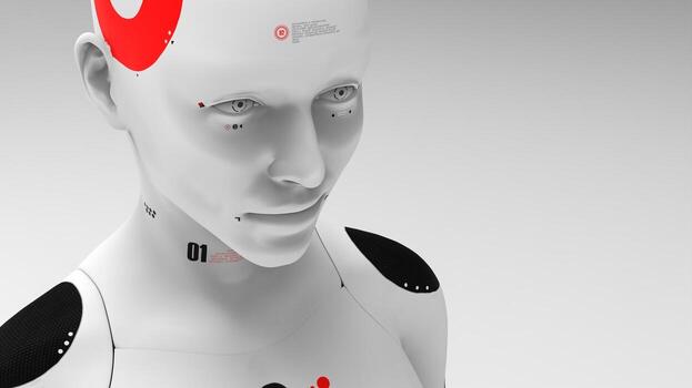 group of robots in female image standing in rows artificial intelligence and robotics concept photo