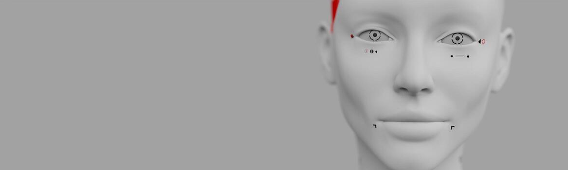 portraits of a female robot on a neutral background concept of robotics and artificial intelligence photo