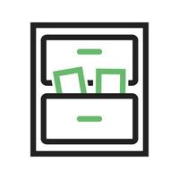 archivos en la línea del cajón icono verde y negro vector