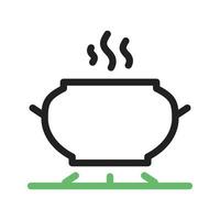 cocinando en la línea de la estufa icono verde y negro vector