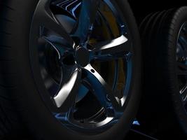 auto wheel with chrome disks close-up on a dark background. 3d render photo