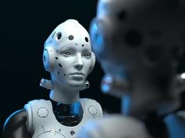 robot woman. close-up portrait. abstraction on the topic of technology and games. 3d illustration photo