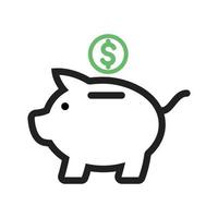 Piggy Bank Line Green and Black Icon vector