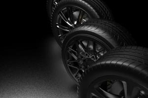 auto wheel with chrome disks close-up on a dark background. 3d render photo