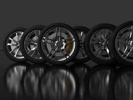 auto wheel with chrome disks close-up on a dark background. 3d render photo