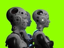 portrait of three robots close-up. isolated 3d illustration for use with dark background photo