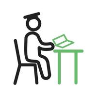 Studying on Desk I Line Green and Black Icon vector