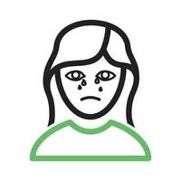 mujer llorando línea icono verde y negro vector