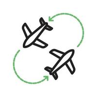 línea de vuelos de viaje redondo icono verde y negro vector